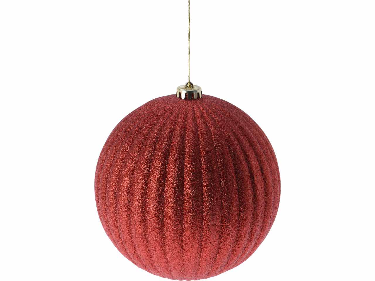 Palla di natale xl misura 18cm in plastica colore rosso glitterato