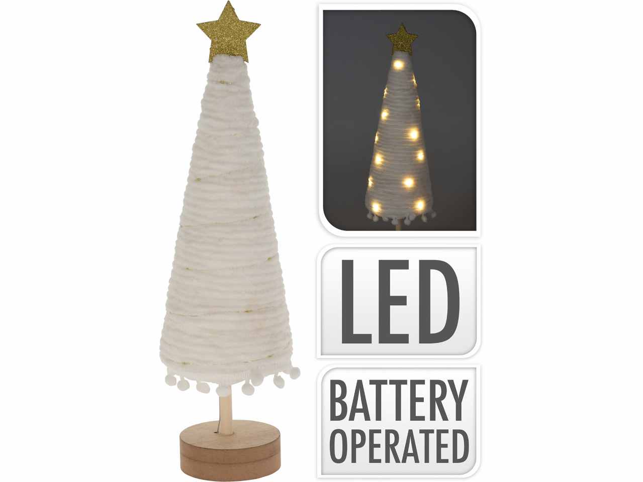 Albero di lana bianco 20led con funzionamento a batteria