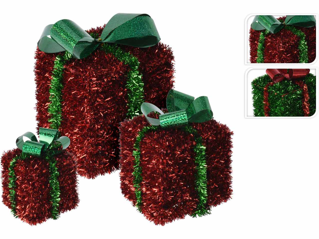 Pacco regalo 3pezzi rosso con fiocco verde