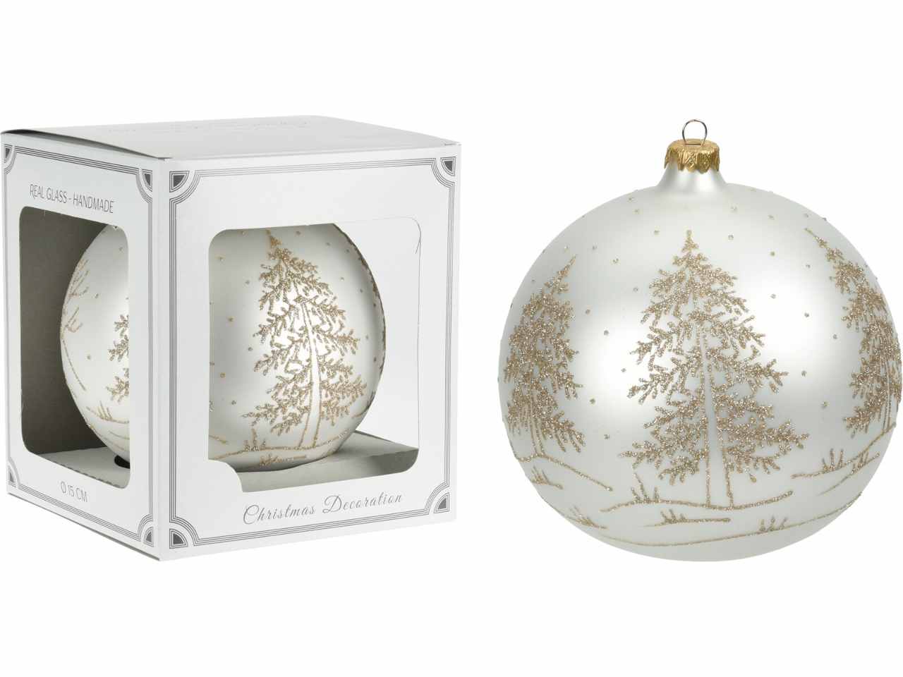 Sfera in vetro d.150mm bianca con alberi