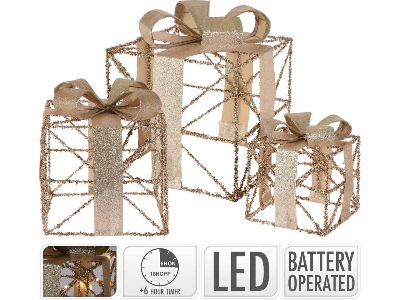 Pacco oro 3pezzi con led