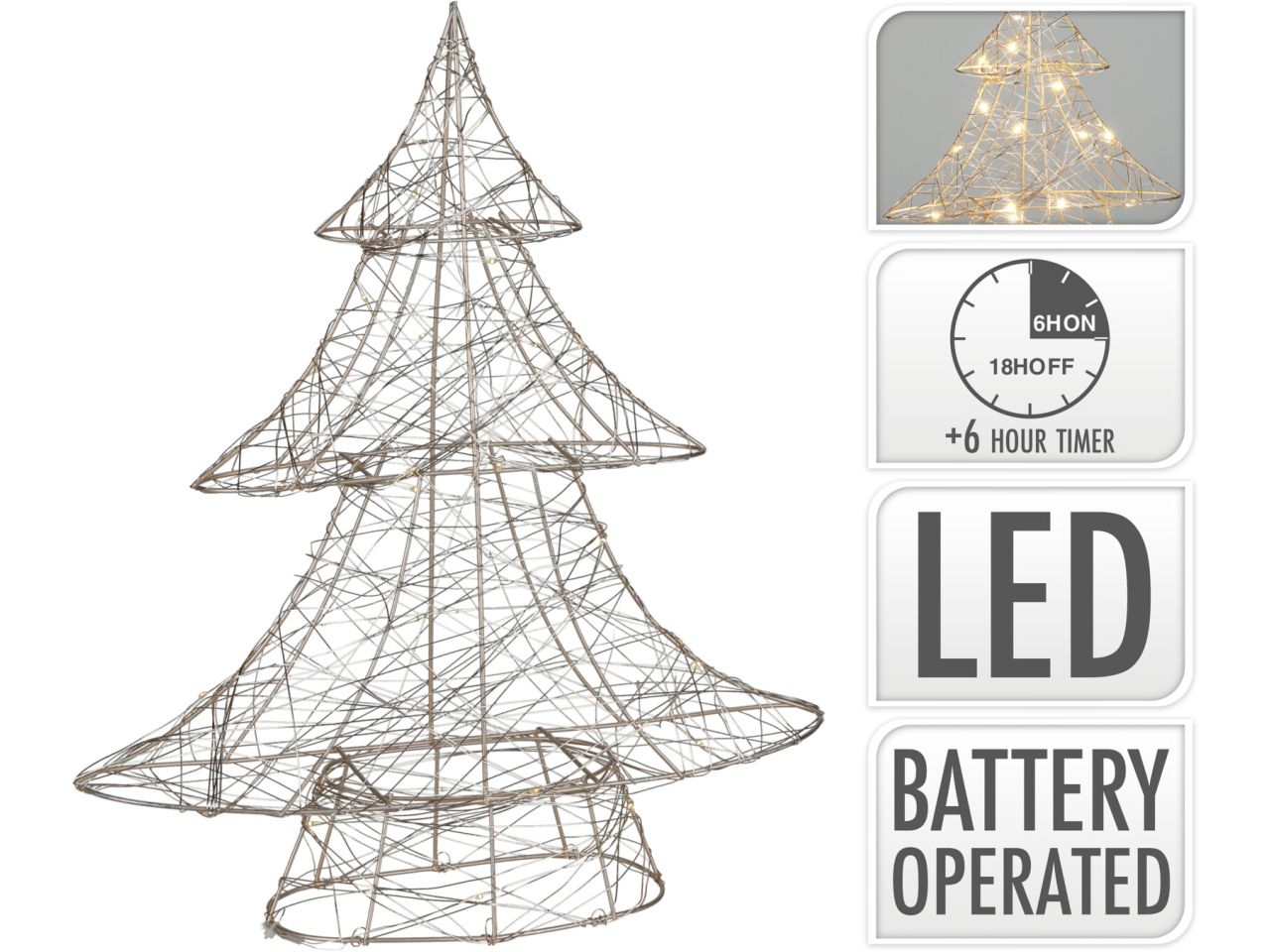 Albero di natale colore oro misura 40cm con 30 led e timer a batteria