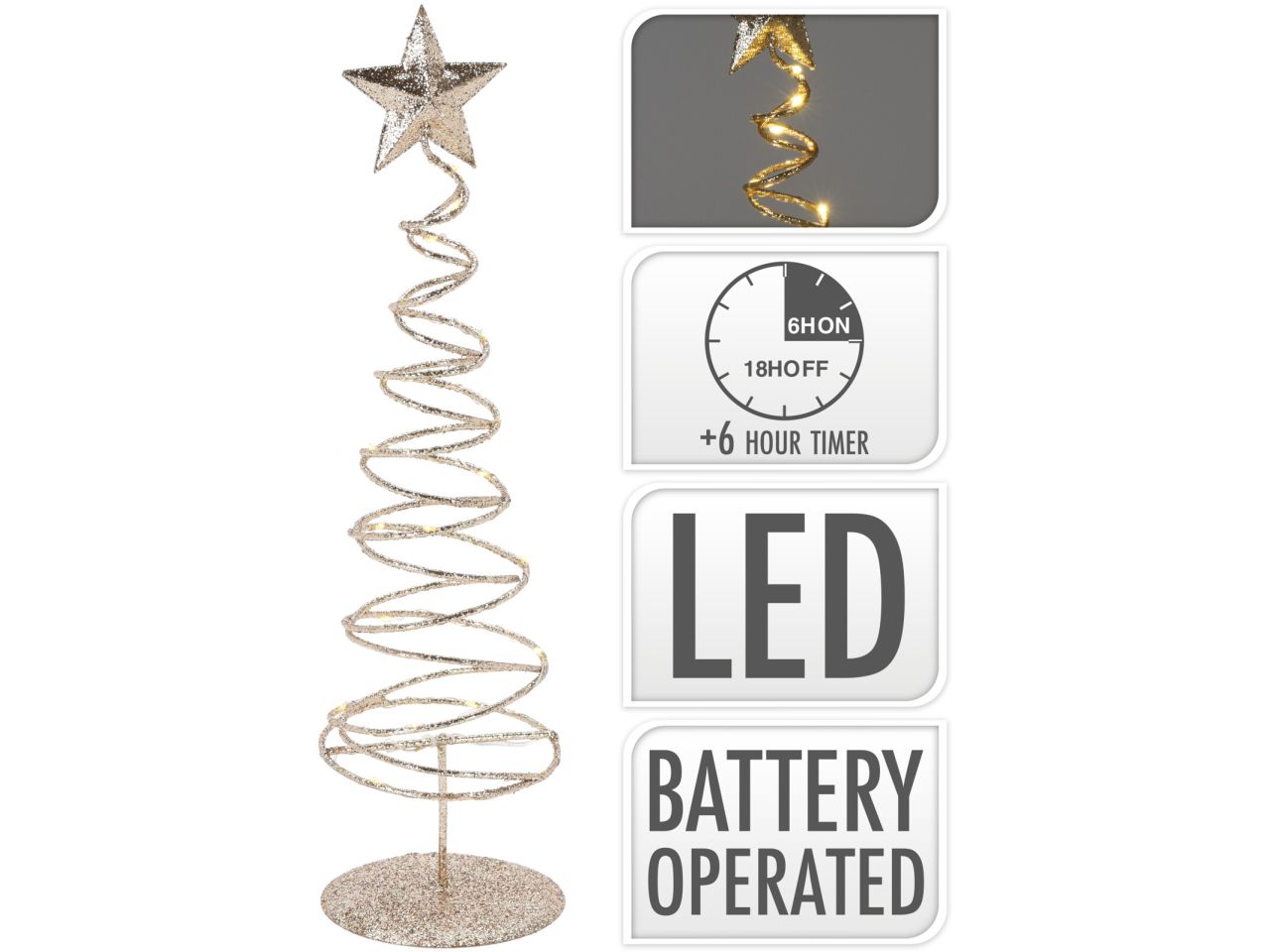 Albero di natale con stella misura 40cm con 20 led colore oro a batteria