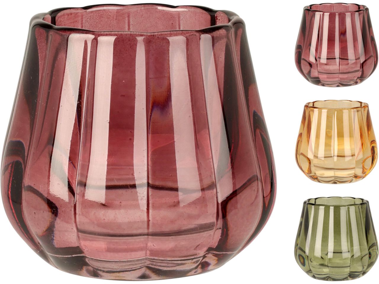 Porta tealight in vetro misura 8x7cm in 3 assortimenti