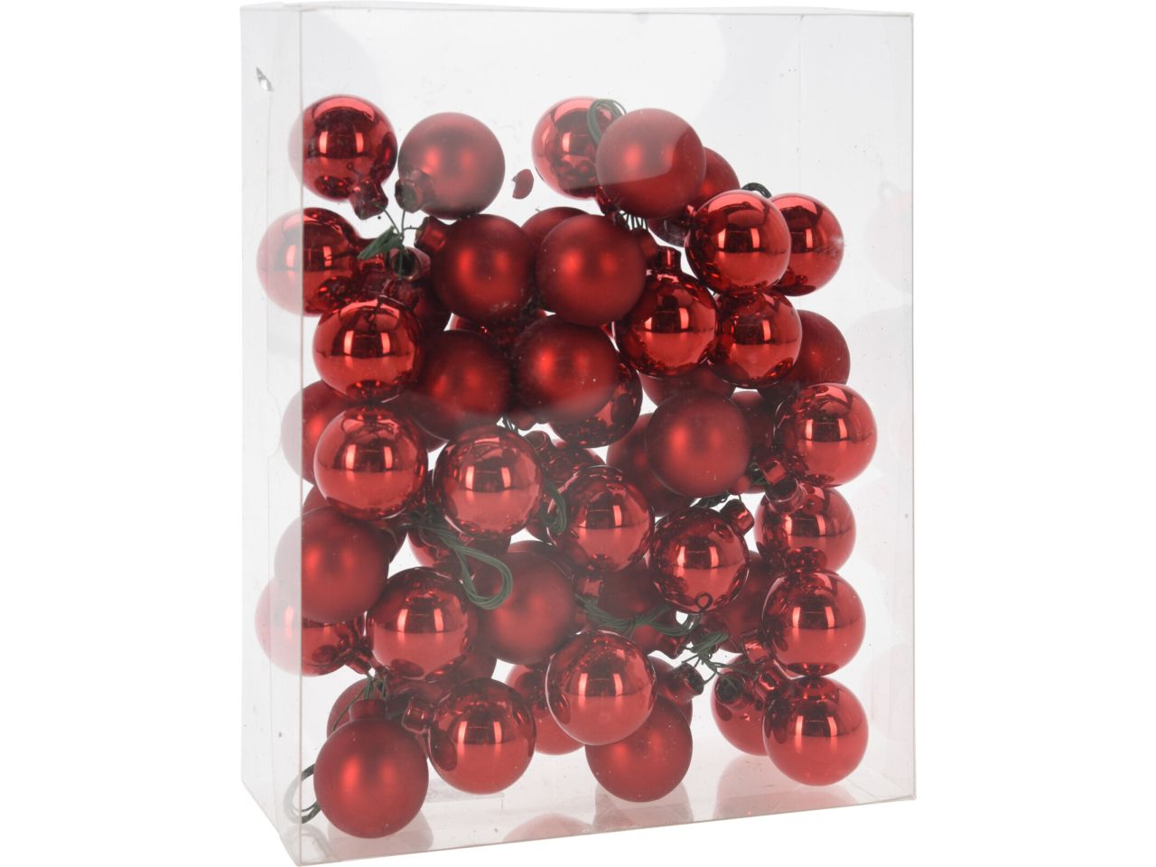 Grappolo con 6 mini palle di natale colore rosso in vetro misura 3cm con filo