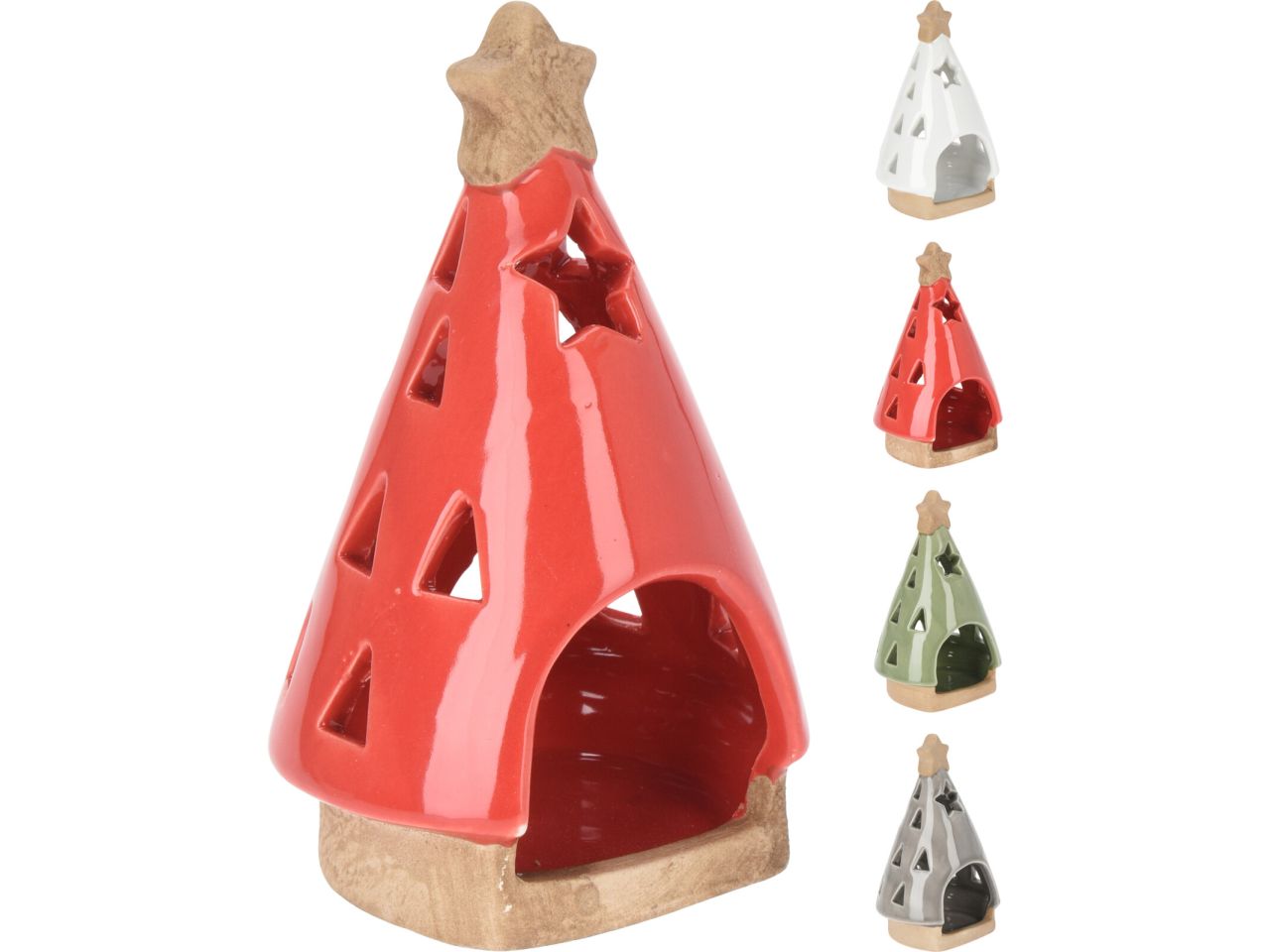 Porta tealight a forma di albero di natale misura 70x65x115mm in 4 assortimenti