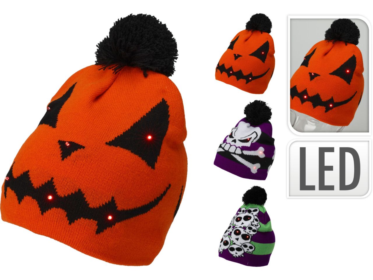 Cappello halloween con 6 led in 3 modelli assortiti