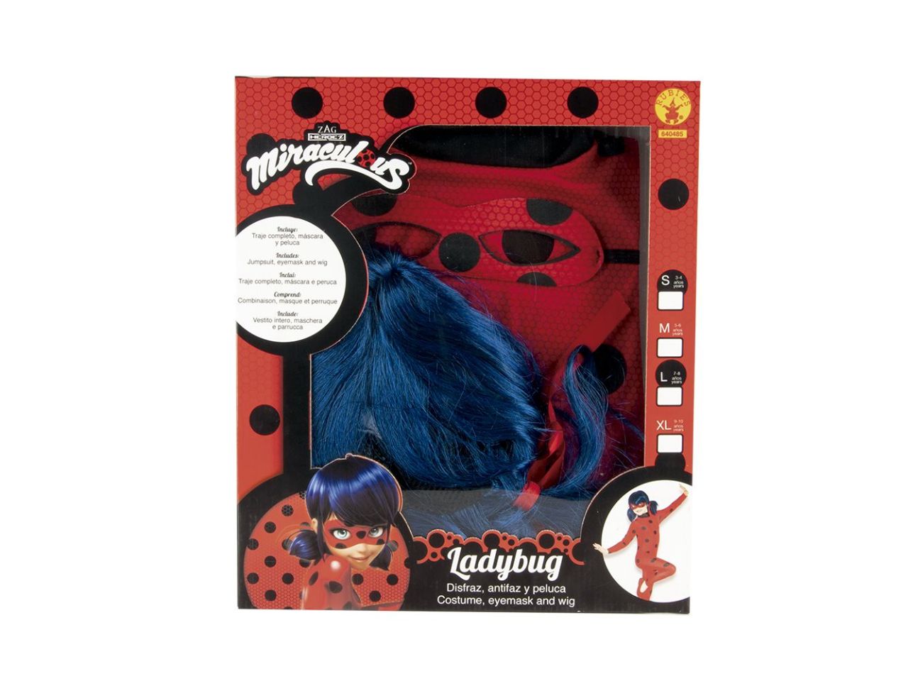 Rubies costume miraculous ladybug taglia l 7-8 anni classico per bambine in scatola - tuta con maschera e parrucca