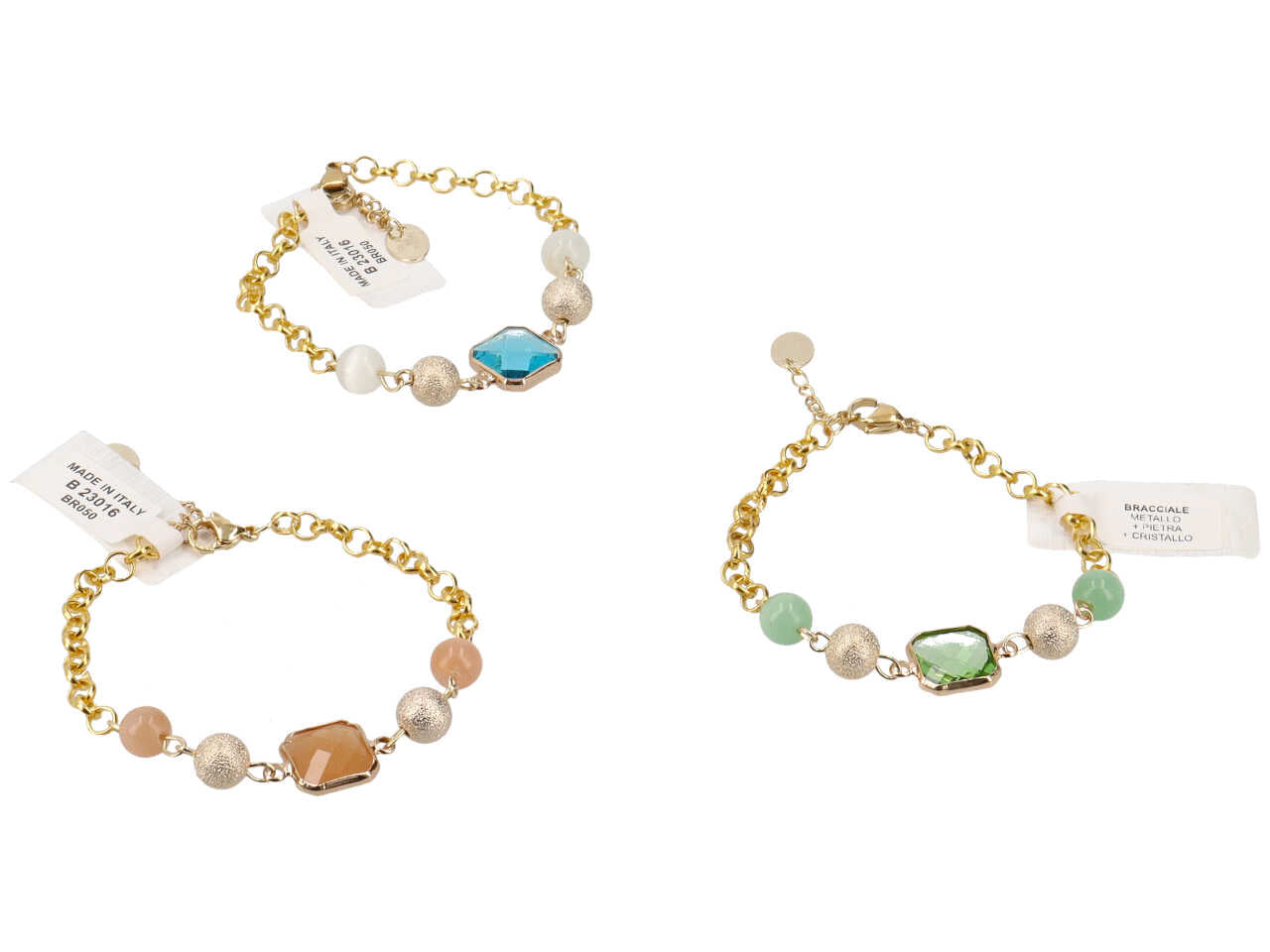 Bracciale in metallo, cristallo e pietra