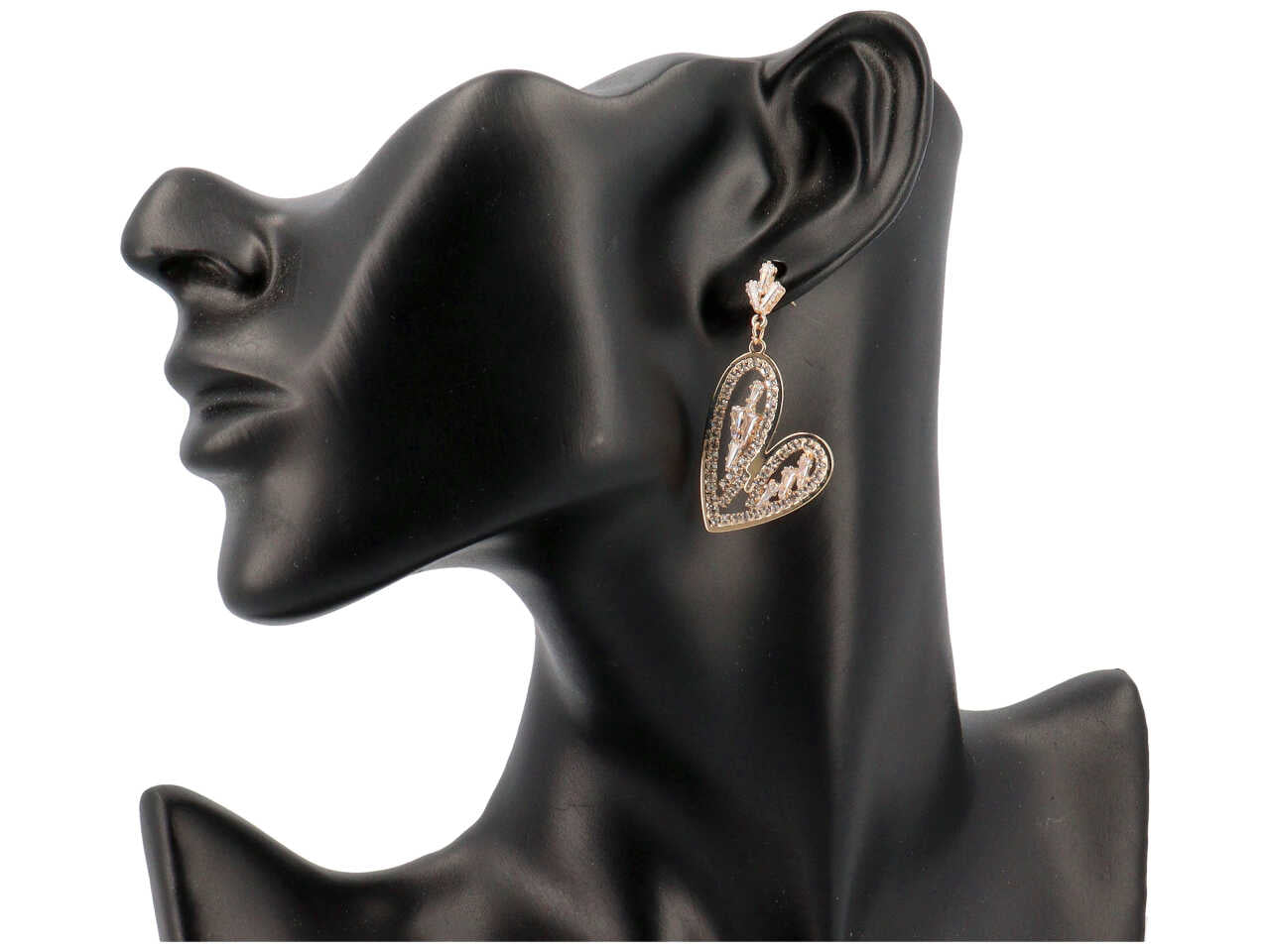 Orecchini cuore stilizzato oro con strass