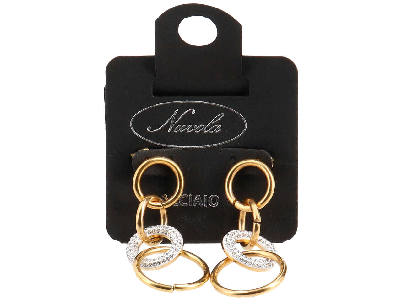 Orecchini oro 4 cerchi forati con strass