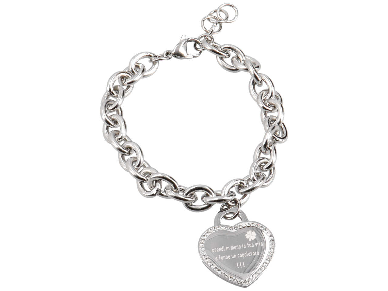 Bracciale acciaio catena cuore vivi la vita che ami
