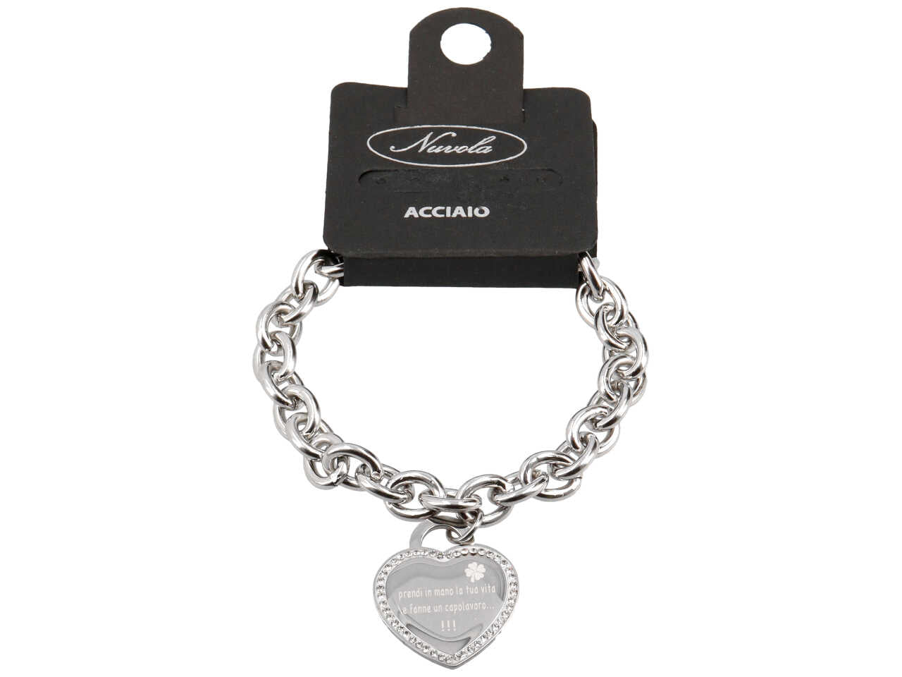 Bracciale acciaio catena cuore vivi la vita che ami