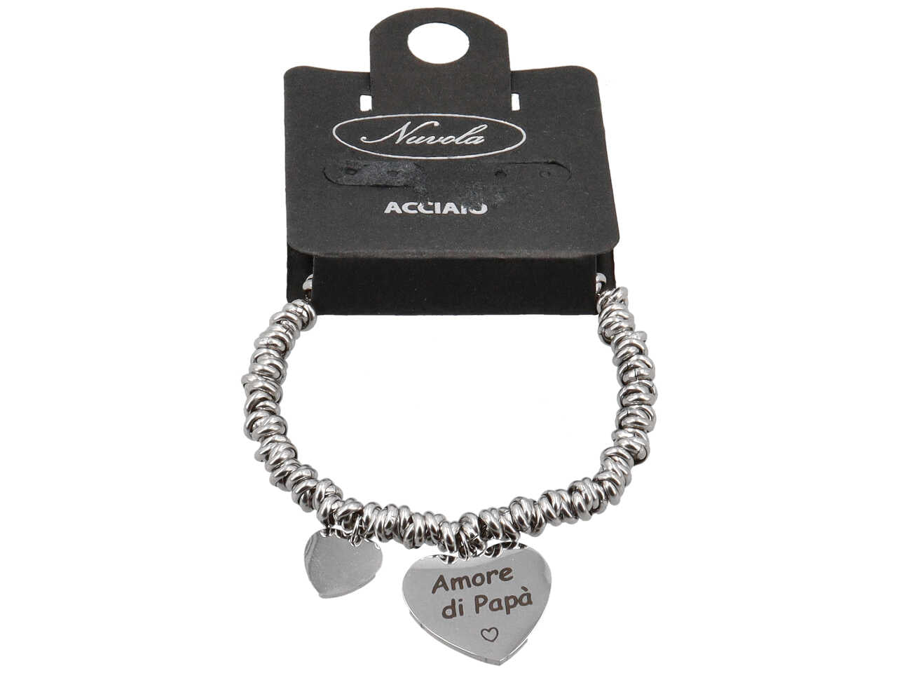 Bracciale in acciaio ad anelli con ciondolo cuore amore di papa'
