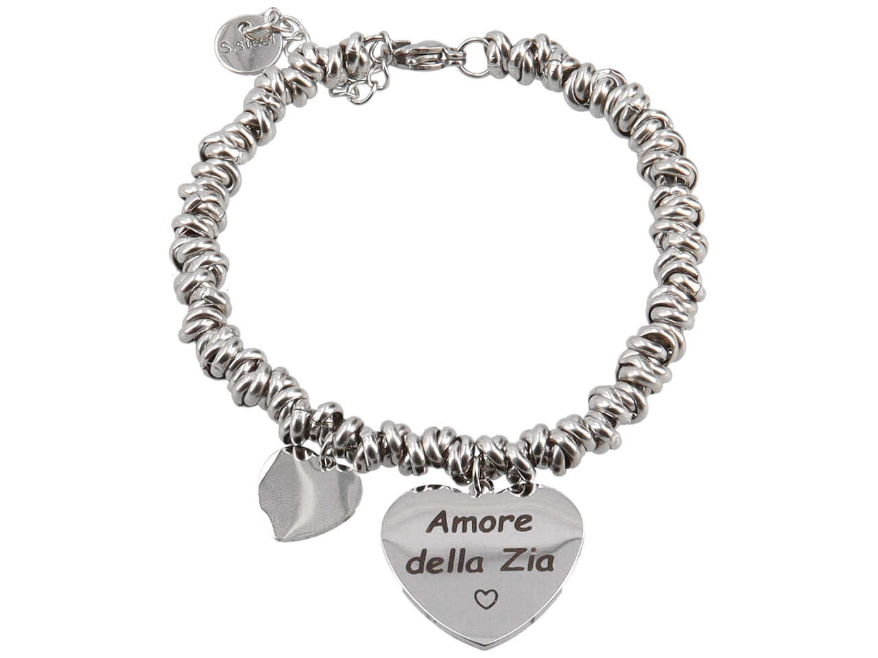 Bracciale in acciaio ad anelli con ciondolo cuore amore della zia