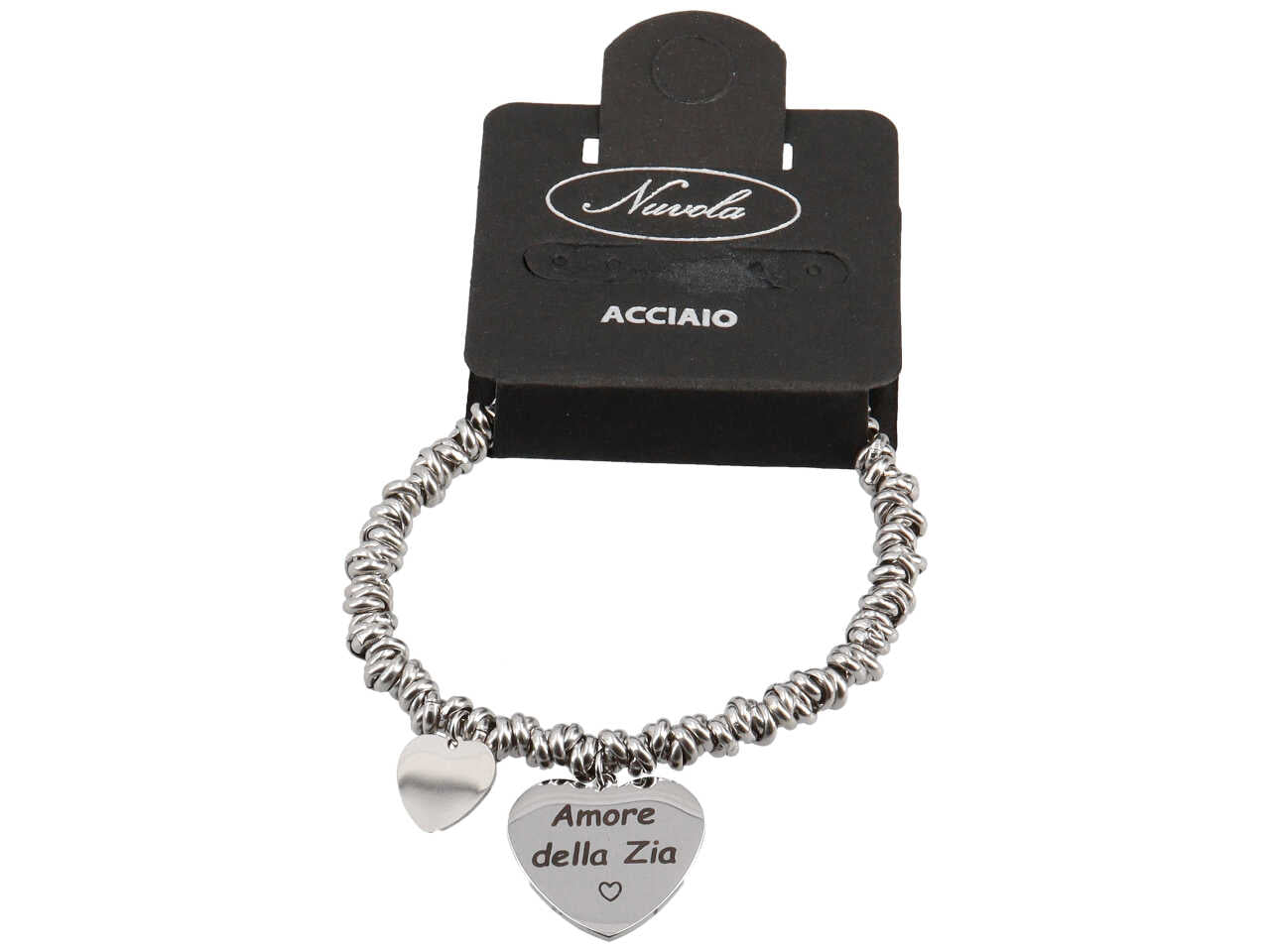 Bracciale in acciaio ad anelli con ciondolo cuore amore della zia