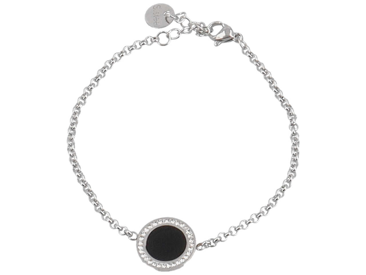 Bracciale acc.disco nero e strass