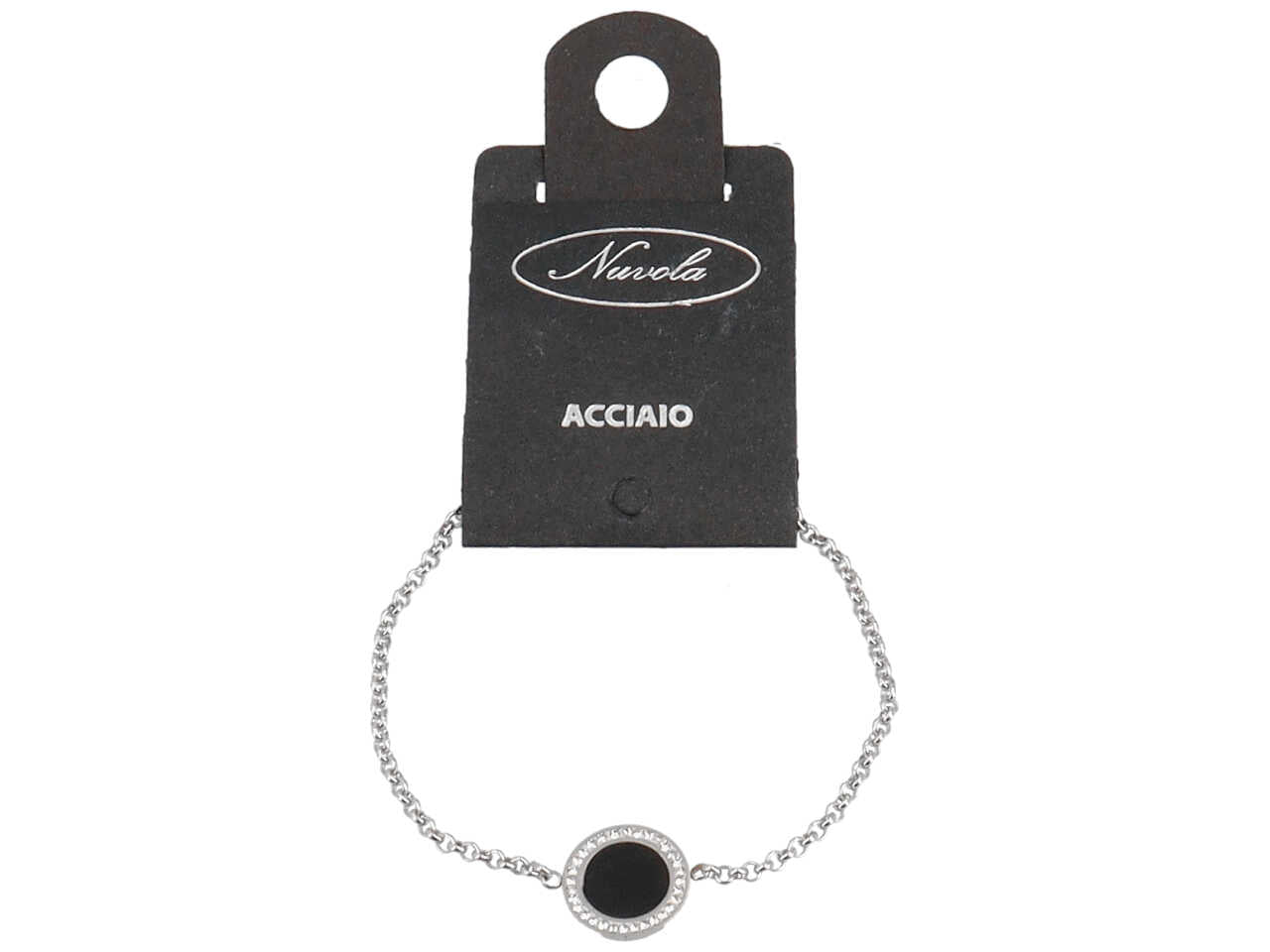 Bracciale acc.disco nero e strass