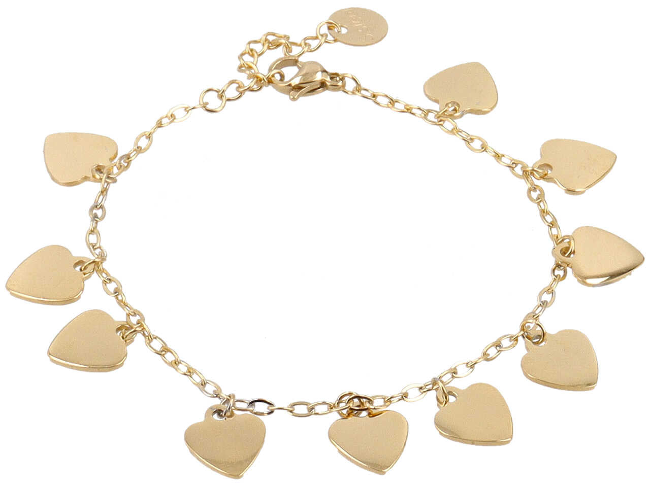 Bracciale acciaio con 10 charms a forma di cuori metal oro