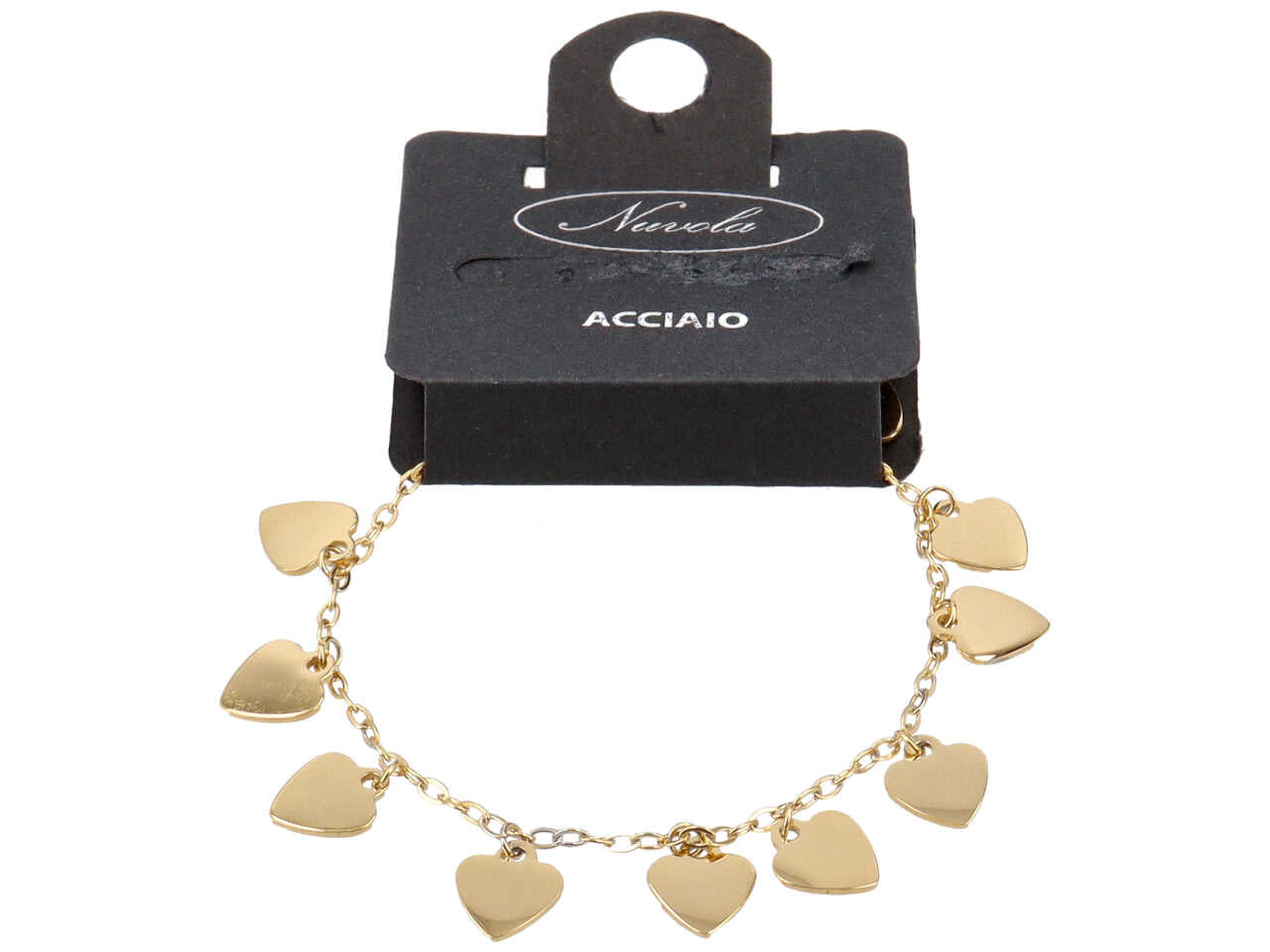 Bracciale acciaio con 10 charms a forma di cuori metal oro