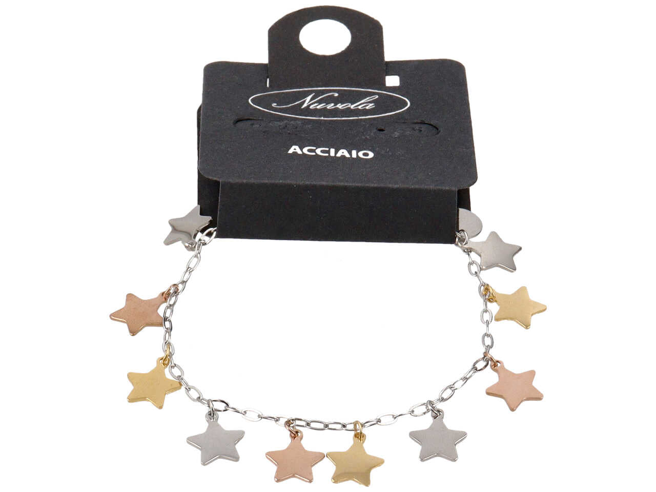 Bracciale in acciaio con charms a forma di stelle in tre tonalità