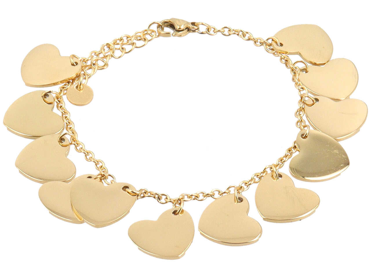Bracciale in acciaio con 12 charms a forma di cuori grandi oro