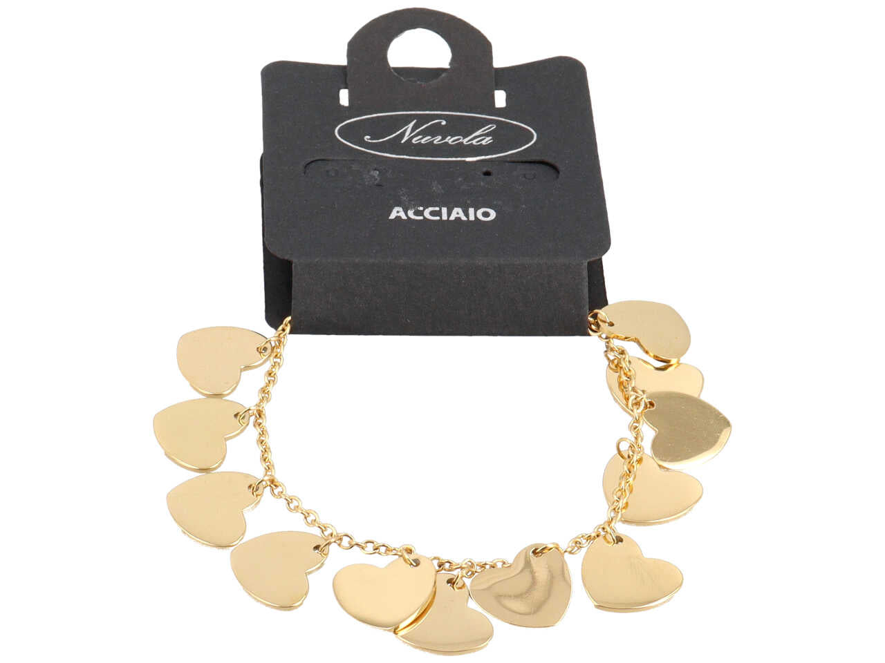 Bracciale in acciaio con 12 charms a forma di cuori grandi oro