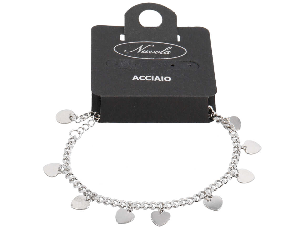 Bracciale groumette in acciaio con 11 cuoricini
