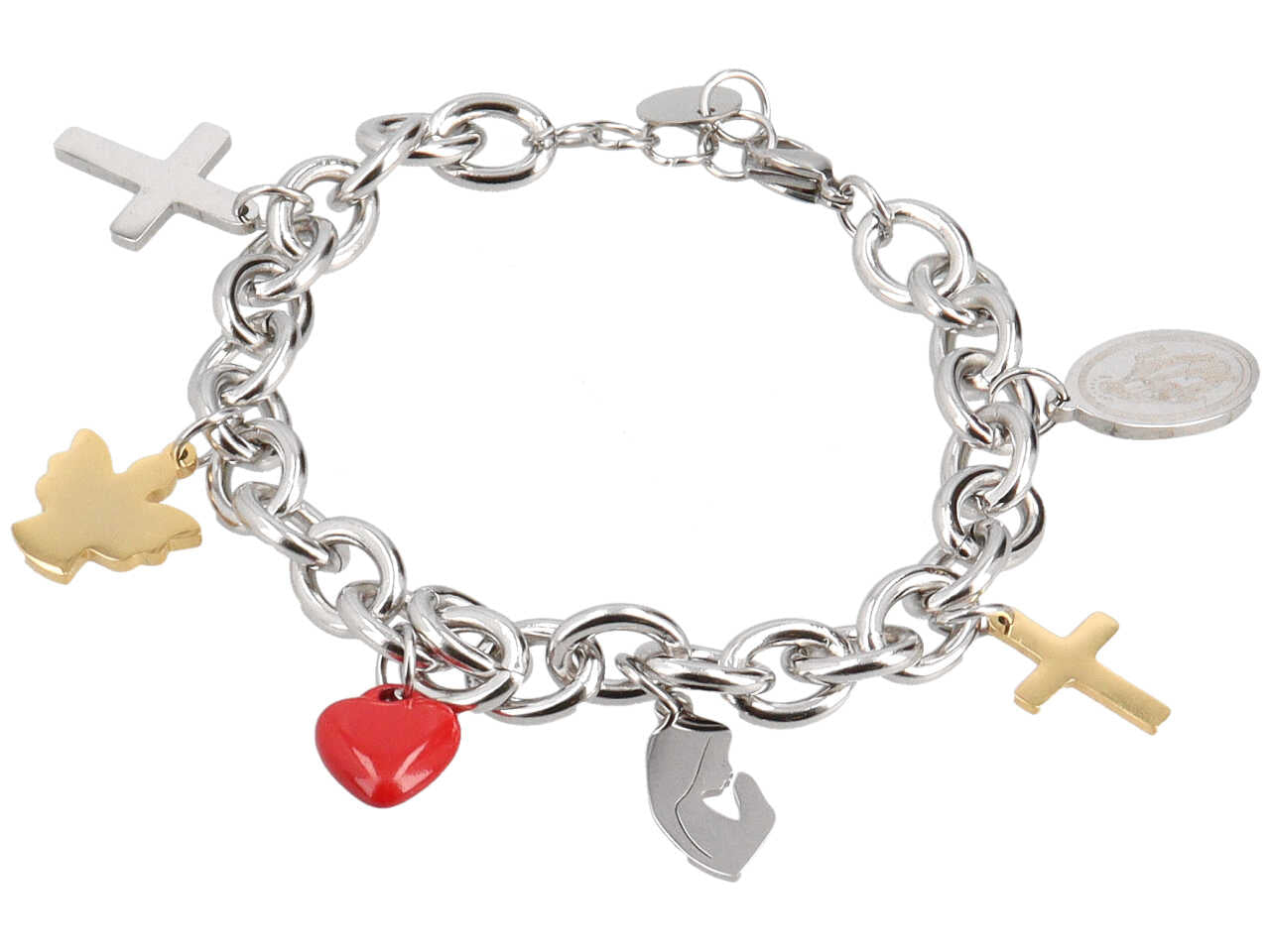 Bracciale in acciaio con catena doppia e charme