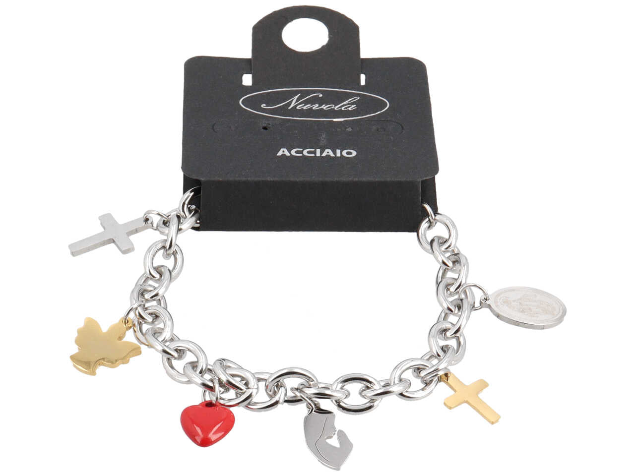 Bracciale in acciaio con catena doppia e charme