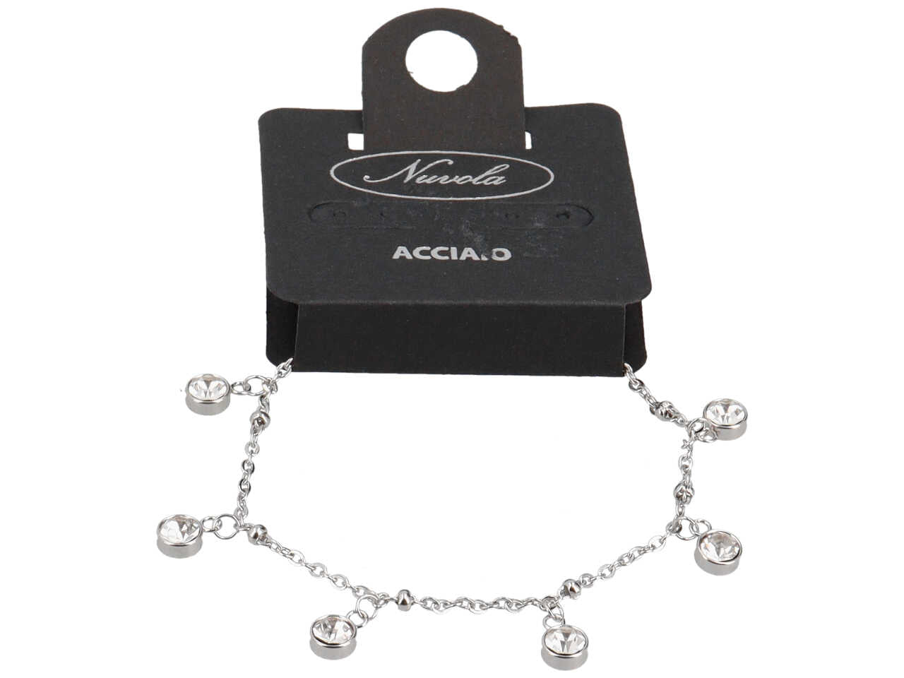 Bracciale acciaio con charme zirconi bordati