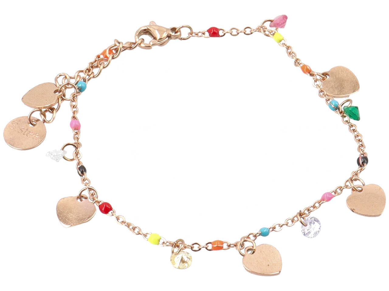 Bracciale con cristalli colorati e cuori oro rosa