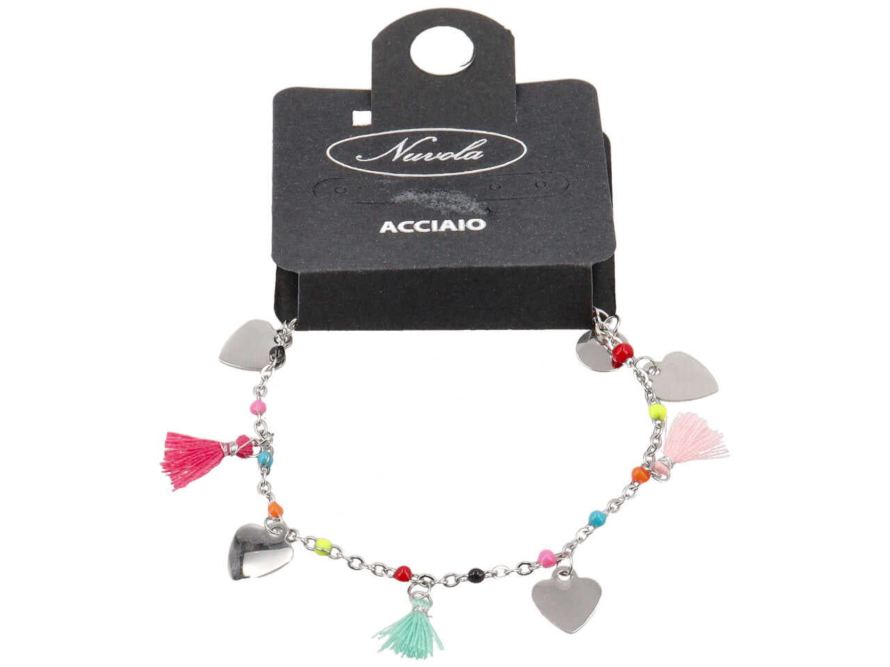 Bracciale con nappine e palline smaltate
