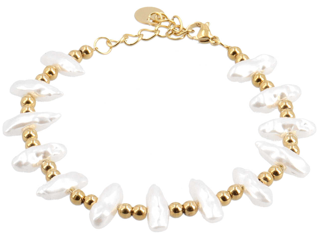 bracciale sfere oro+zanne perla