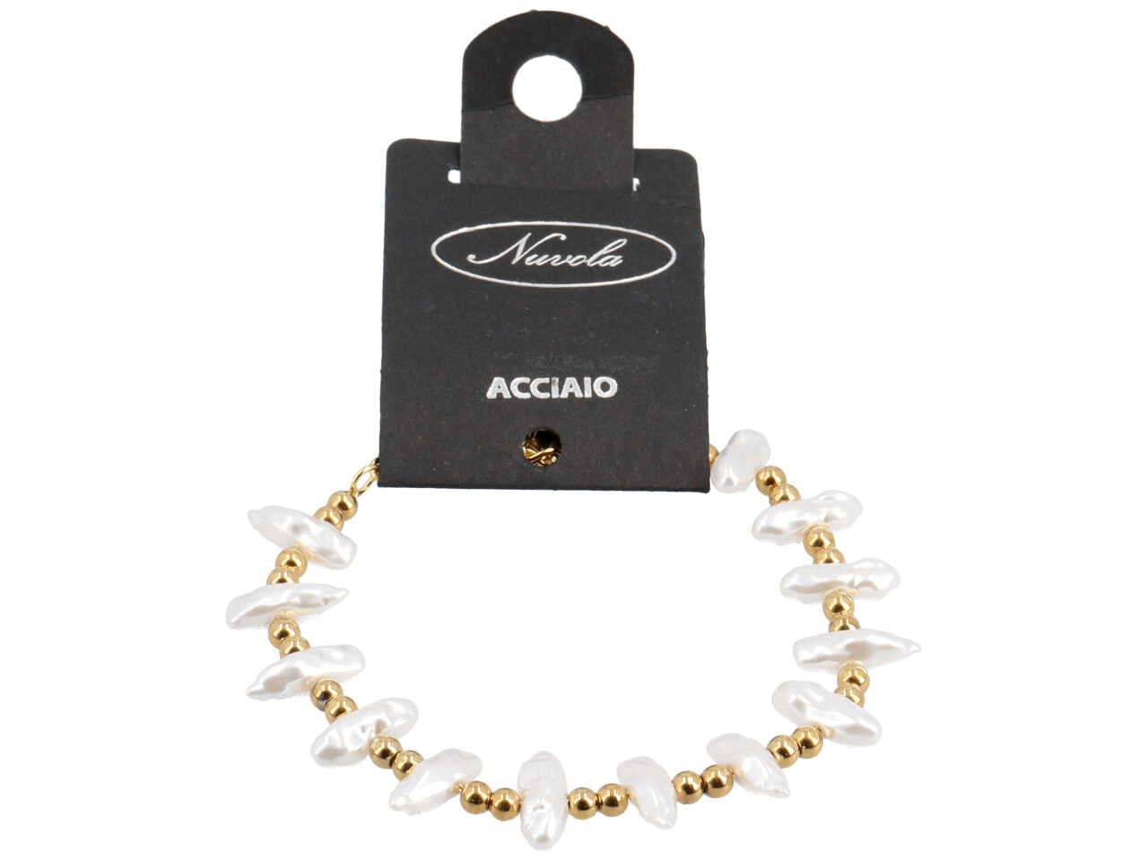 bracciale sfere oro+zanne perla