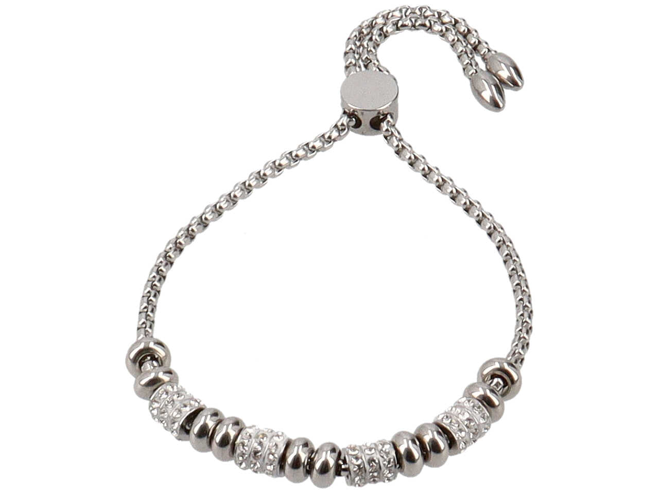 Bracciale regolabile con 4 barilotti e 2 anelli alternati
