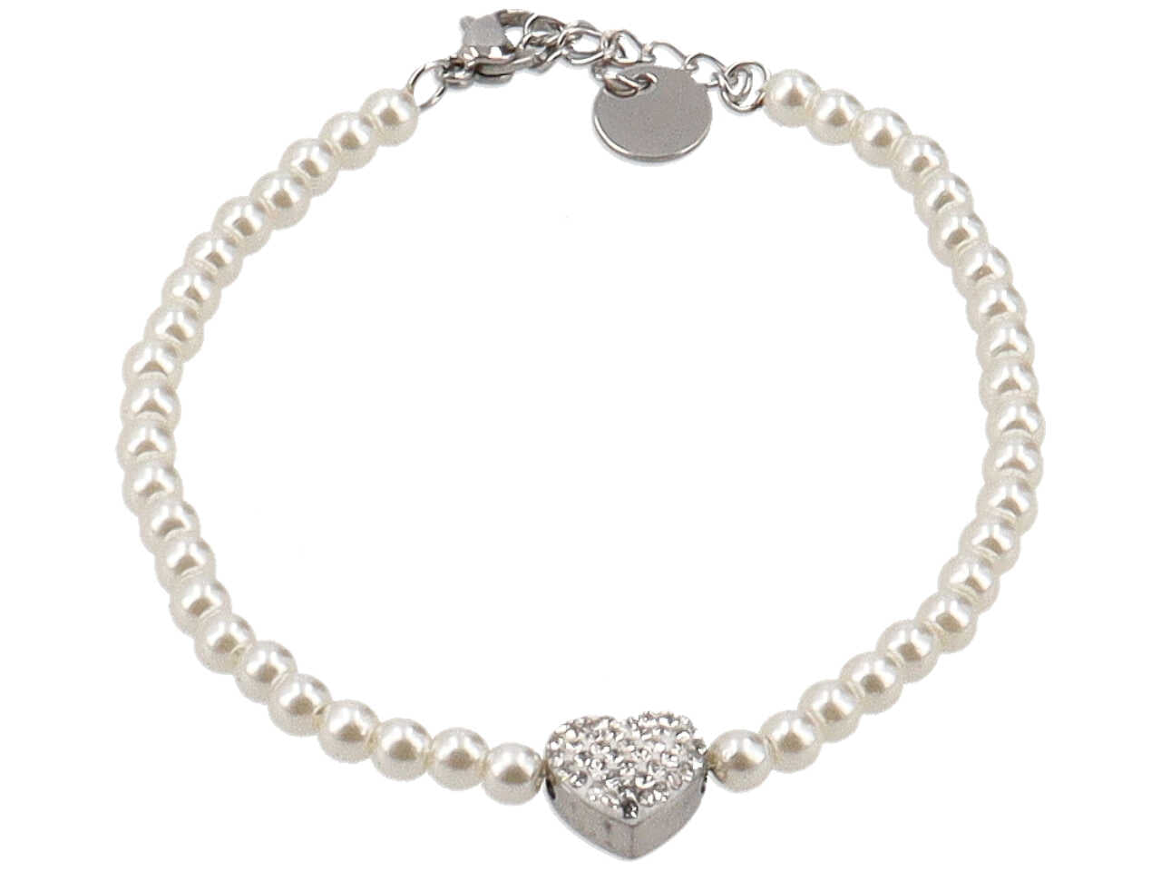 Bracciale perle e cuore con strass centrali