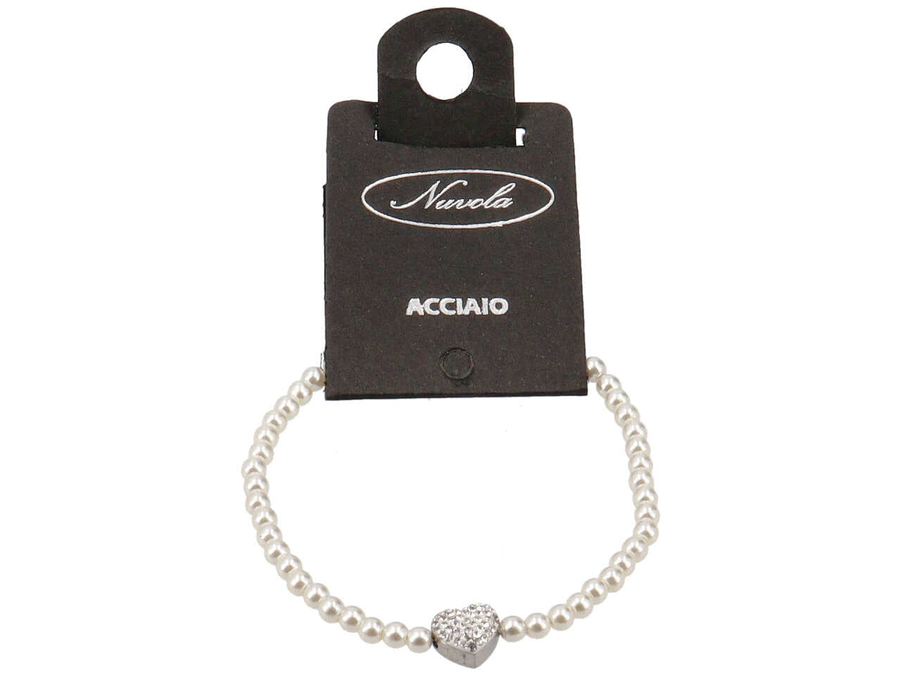 Bracciale perle e cuore con strass centrali
