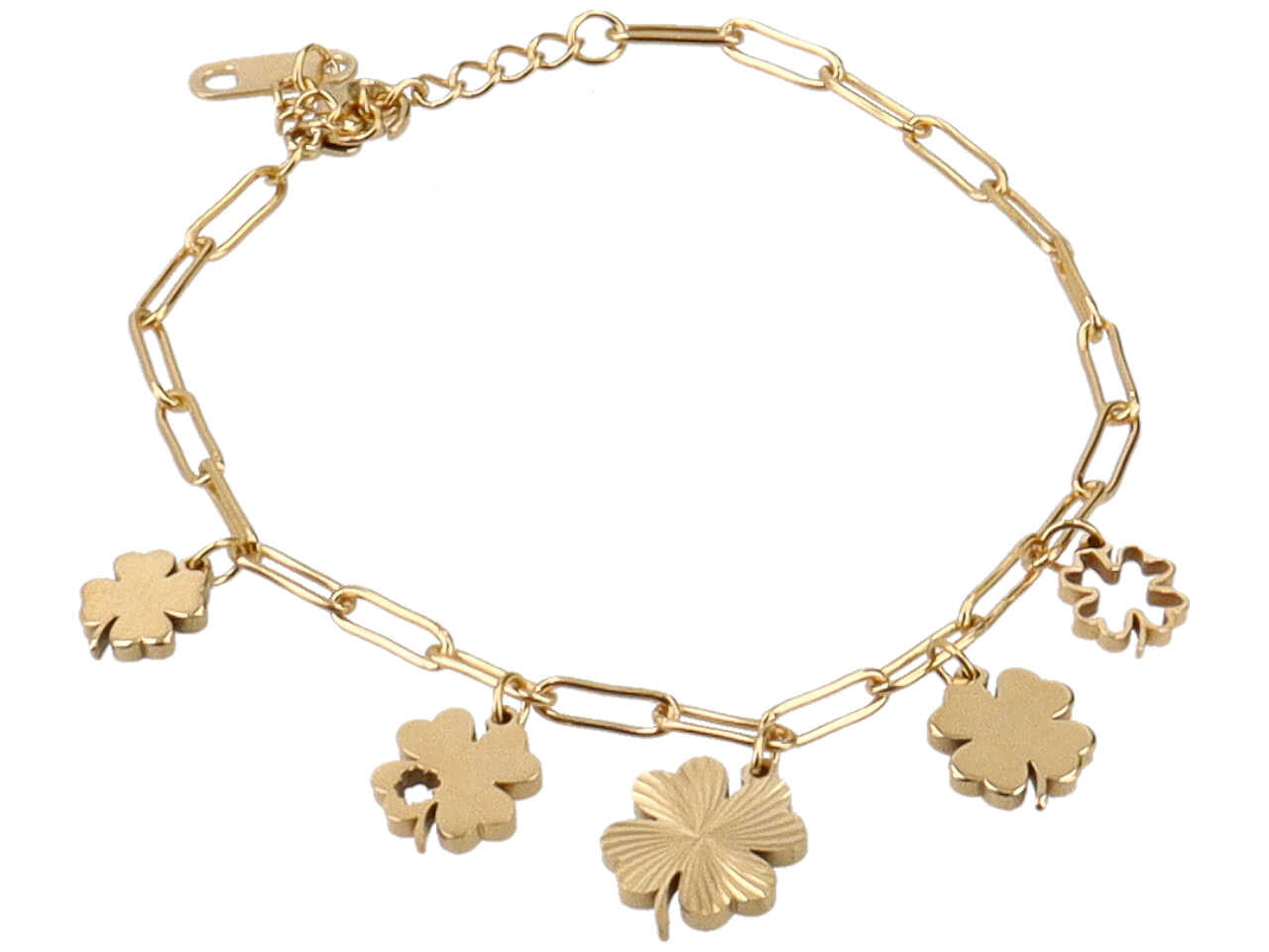 Bracciale oro con charme quadrifogli prismatici