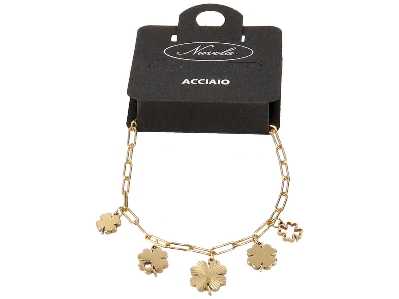 Bracciale oro con charme quadrifogli prismatici
