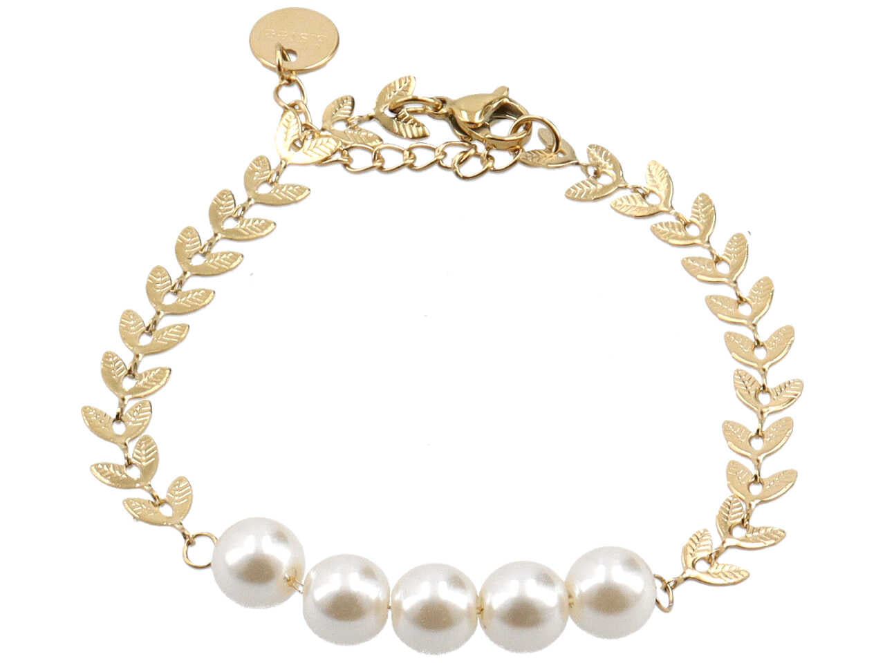 Bracciale foglie con perle centrali oro