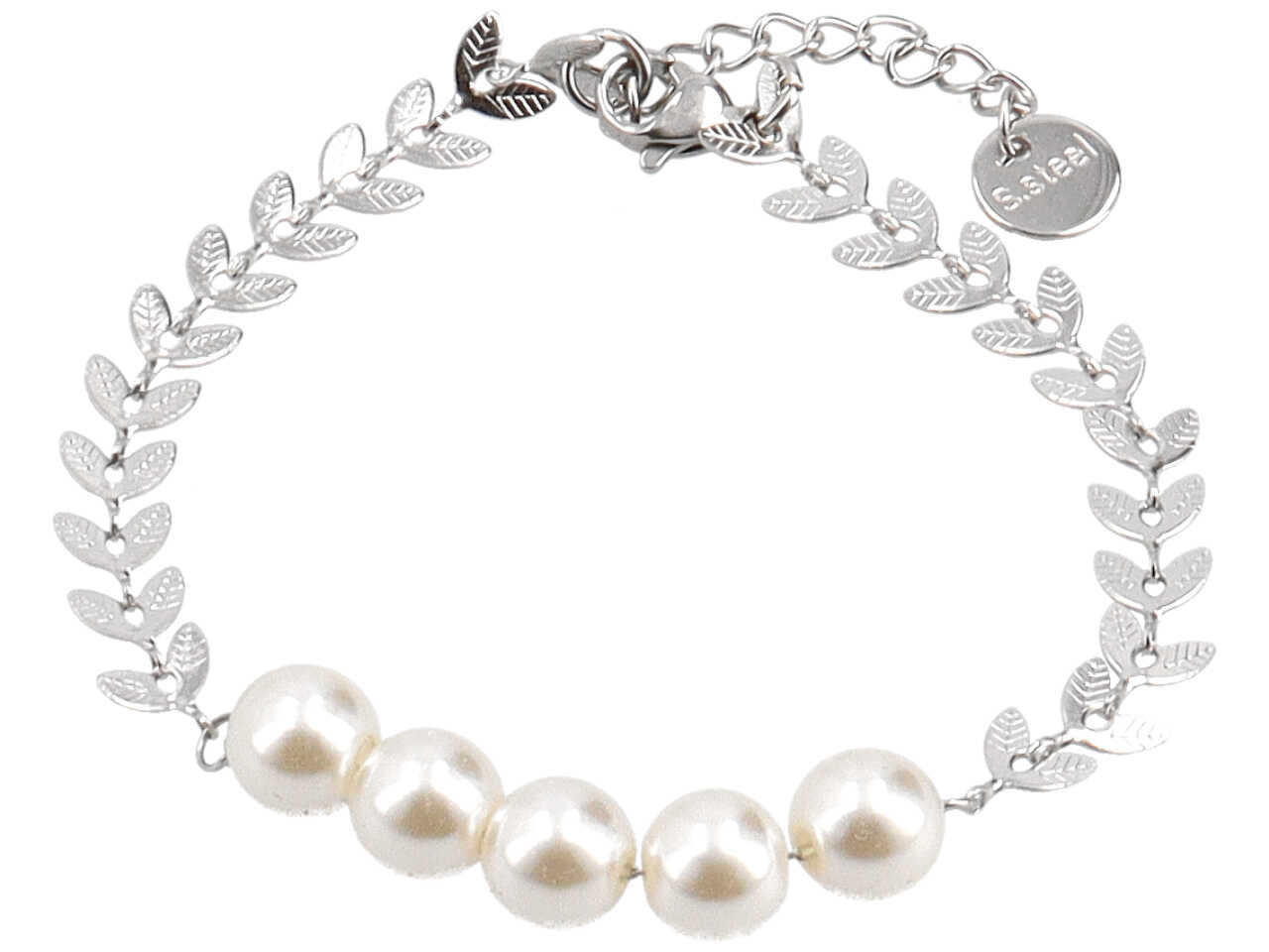 Bracciale foglie con 5 perle centrali