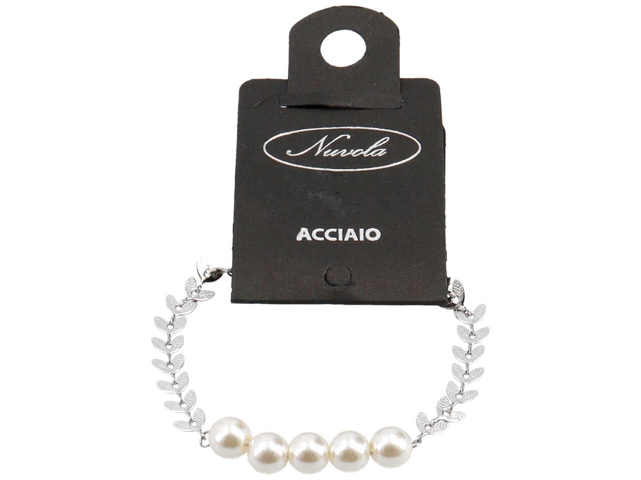 Bracciale foglie con 5 perle centrali