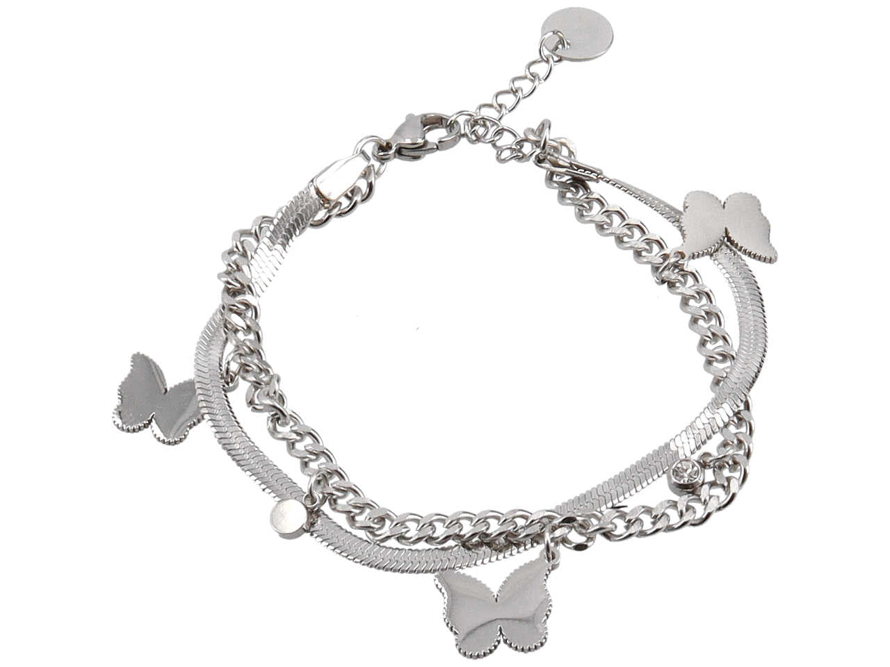 Bracciale 2 fili con piattina, catena e farfalle