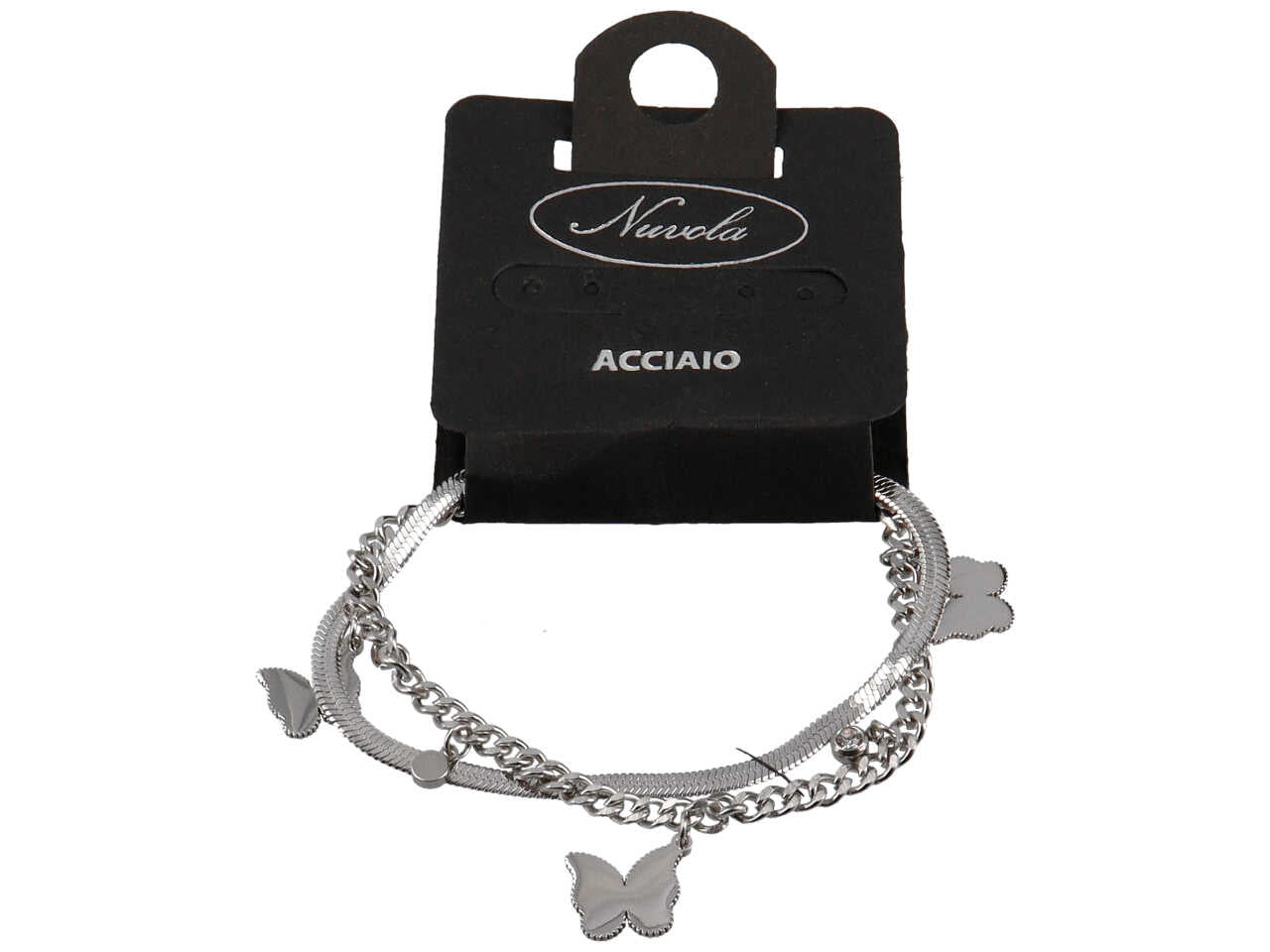 Bracciale 2 fili con piattina, catena e farfalle