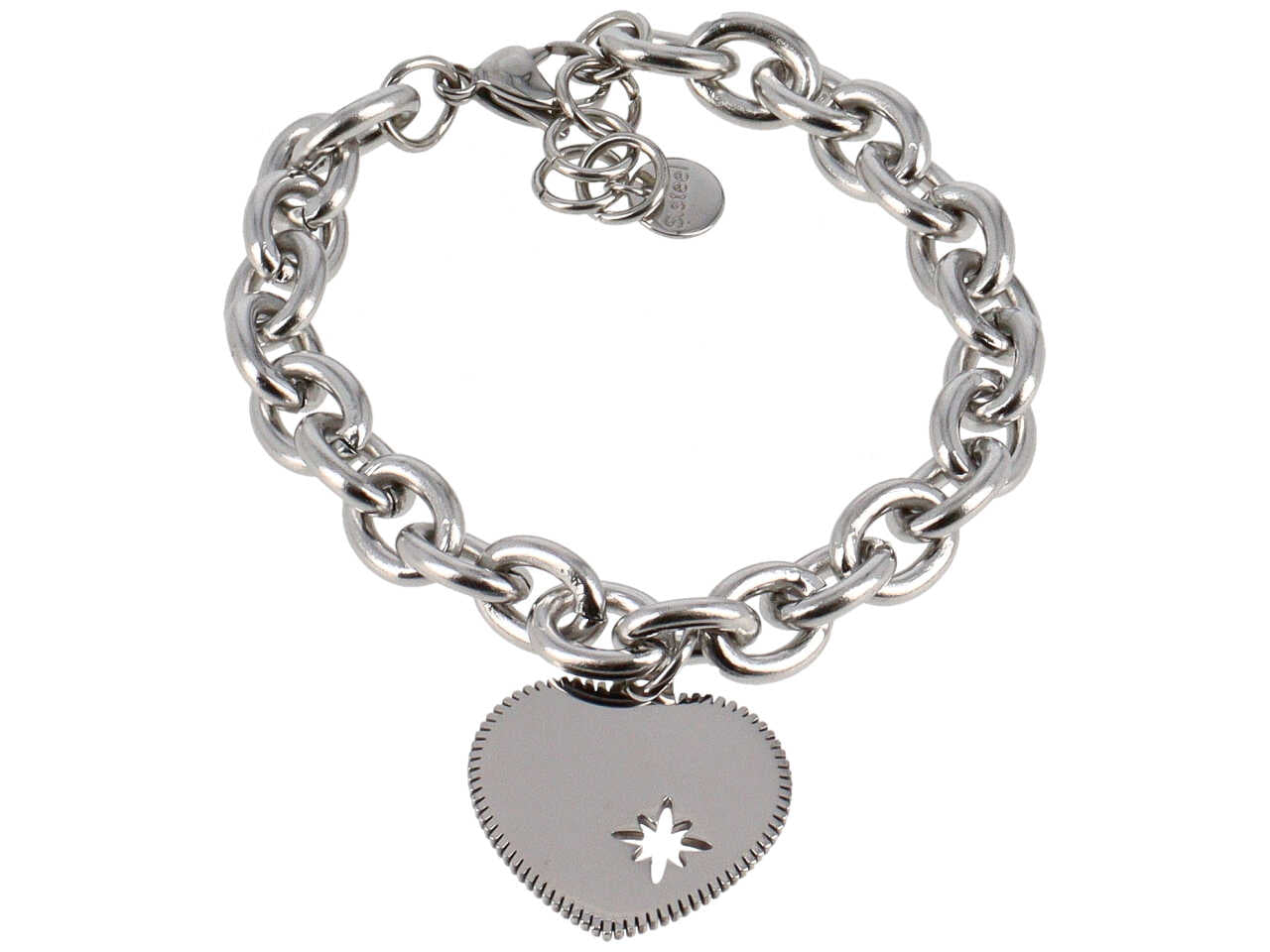Bracciale a catena con cuore e bordo zigrinato