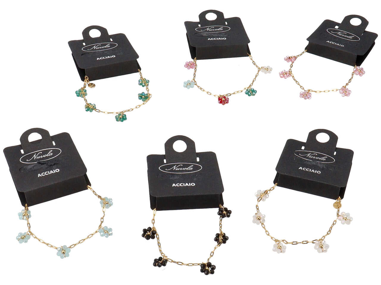 Bracciale oro con 5 fiori di cristalli colorati