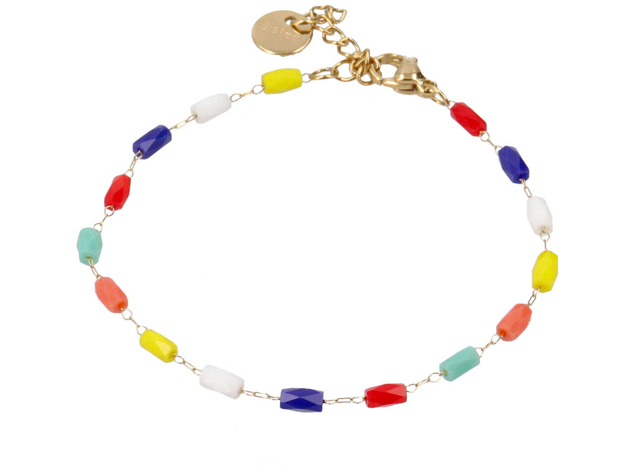 Bracciale oro con barilotti in vetro multicolor