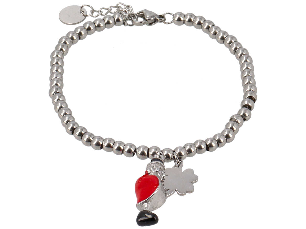Bracciale con palline , gobbetto e quadrifoglio