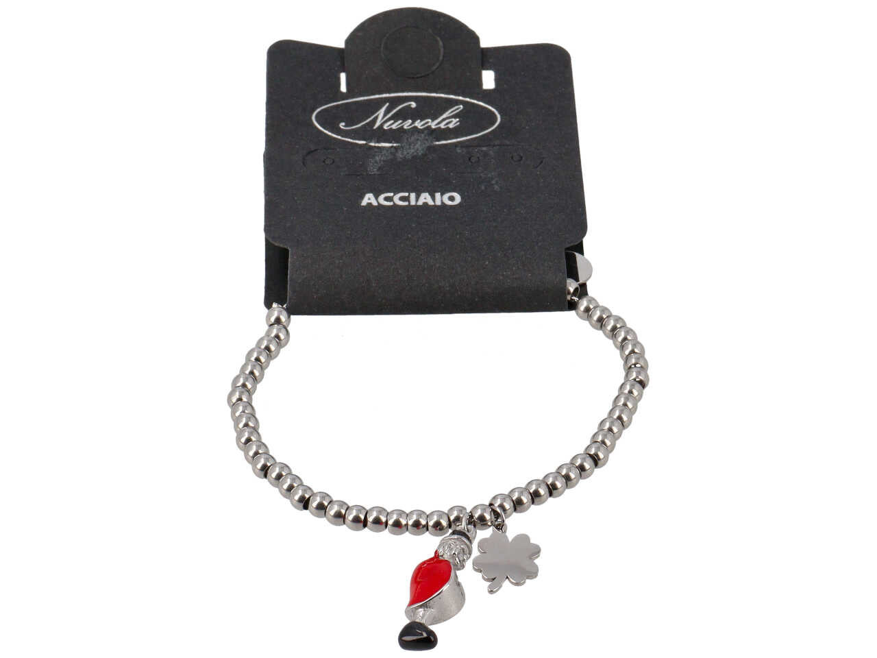 Bracciale con palline , gobbetto e quadrifoglio